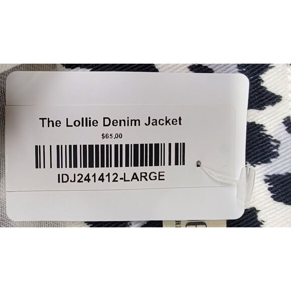 Peach Love Denim Jackey The Lollie White Animal Print Button Fringe Womens Large - Picture 9 of 10